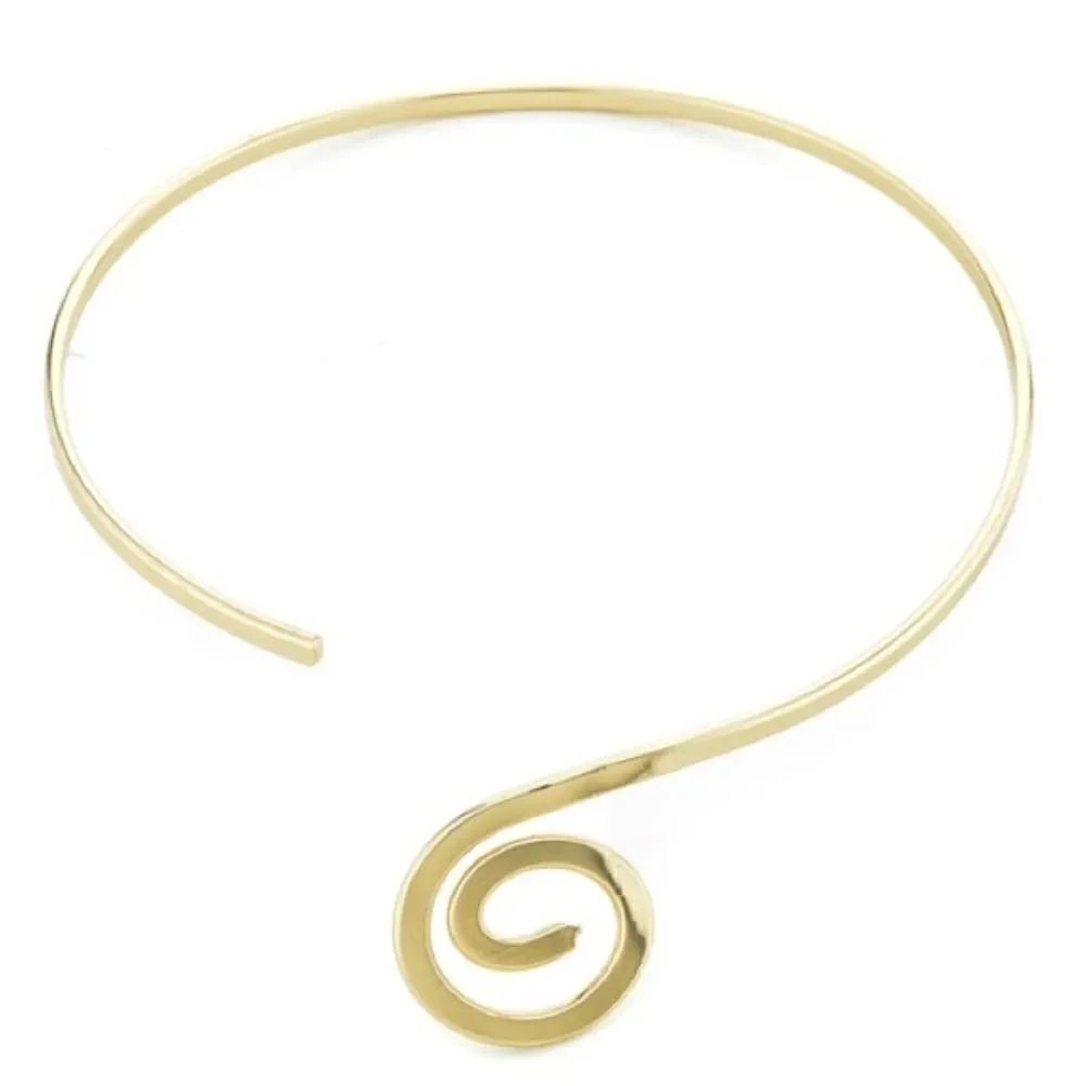 Yellow Gold Plate Coiled Center Choker Necklace